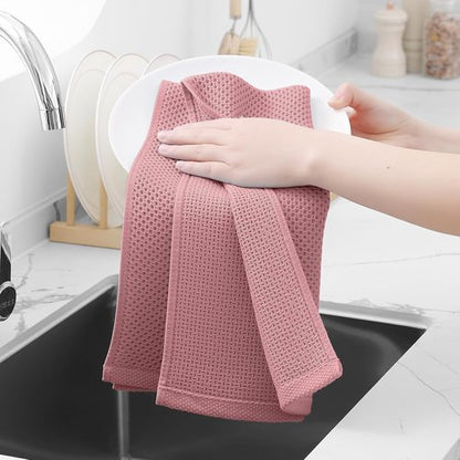 Homaxy 100% Cotton Waffle Weave Kitchen Dish Towels - Ultra Soft & Absorbent, Quick Drying | 13 x 28 Inches, 8-Pack, Dried Rose