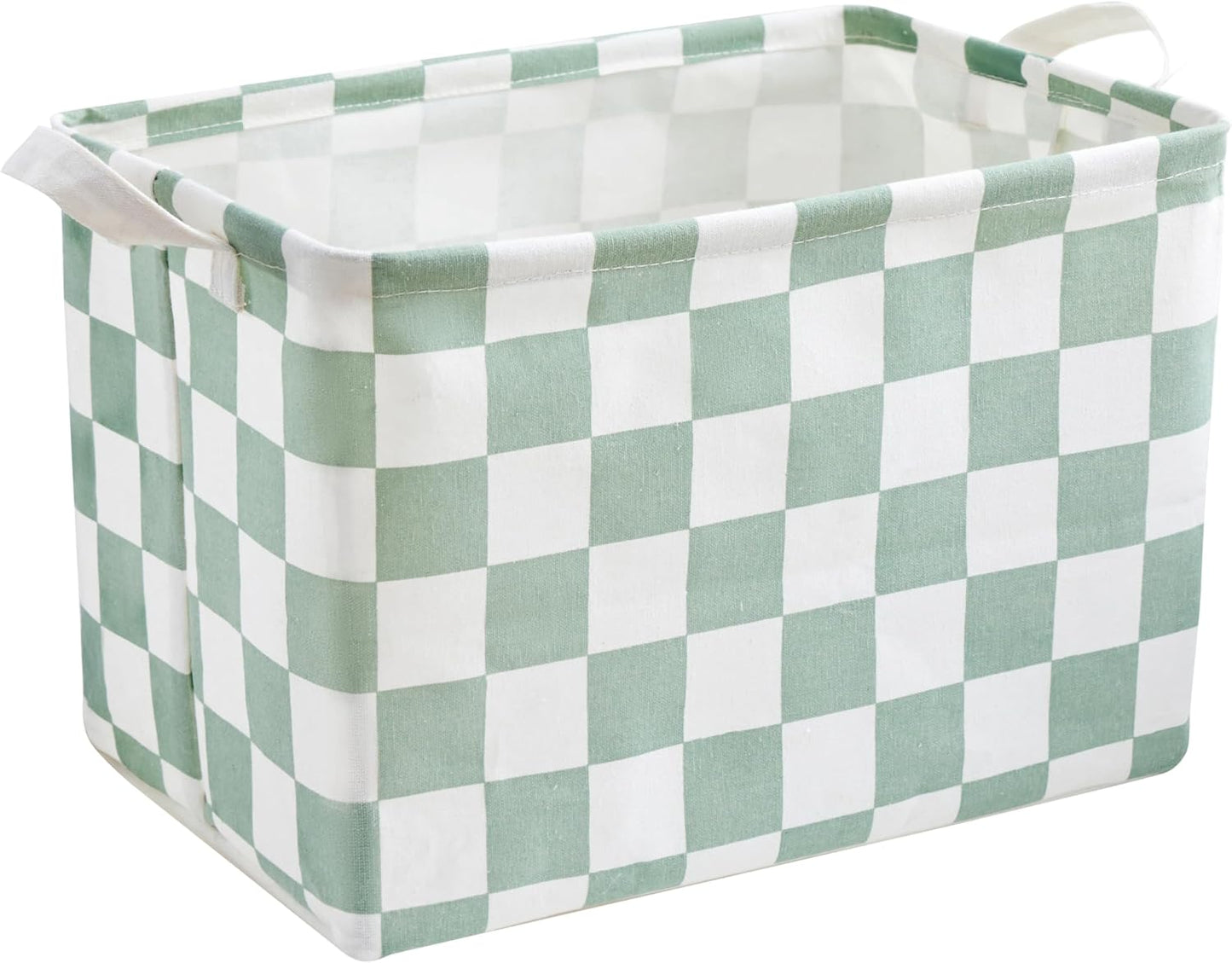Ohocut Sage Green Checkered Canvas Basket - Decorative Storage for Kids & Pets | Rectangular Organizing Solution