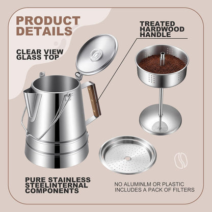 Skiennix 28-Cup Stainless Steel Percolator Coffee Pot - Large Capacity for Camping & Outdoor Use
