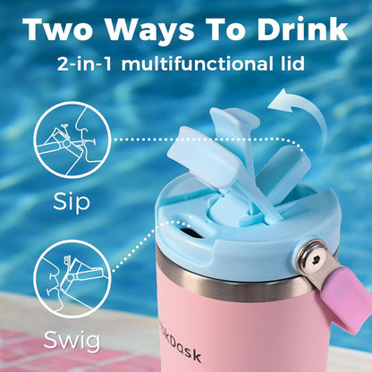 Skiennix 40 Oz Insulated Stainless Steel Water Bottle - 2-in-1 Straw & Spout Lid, Leak-Proof, Black