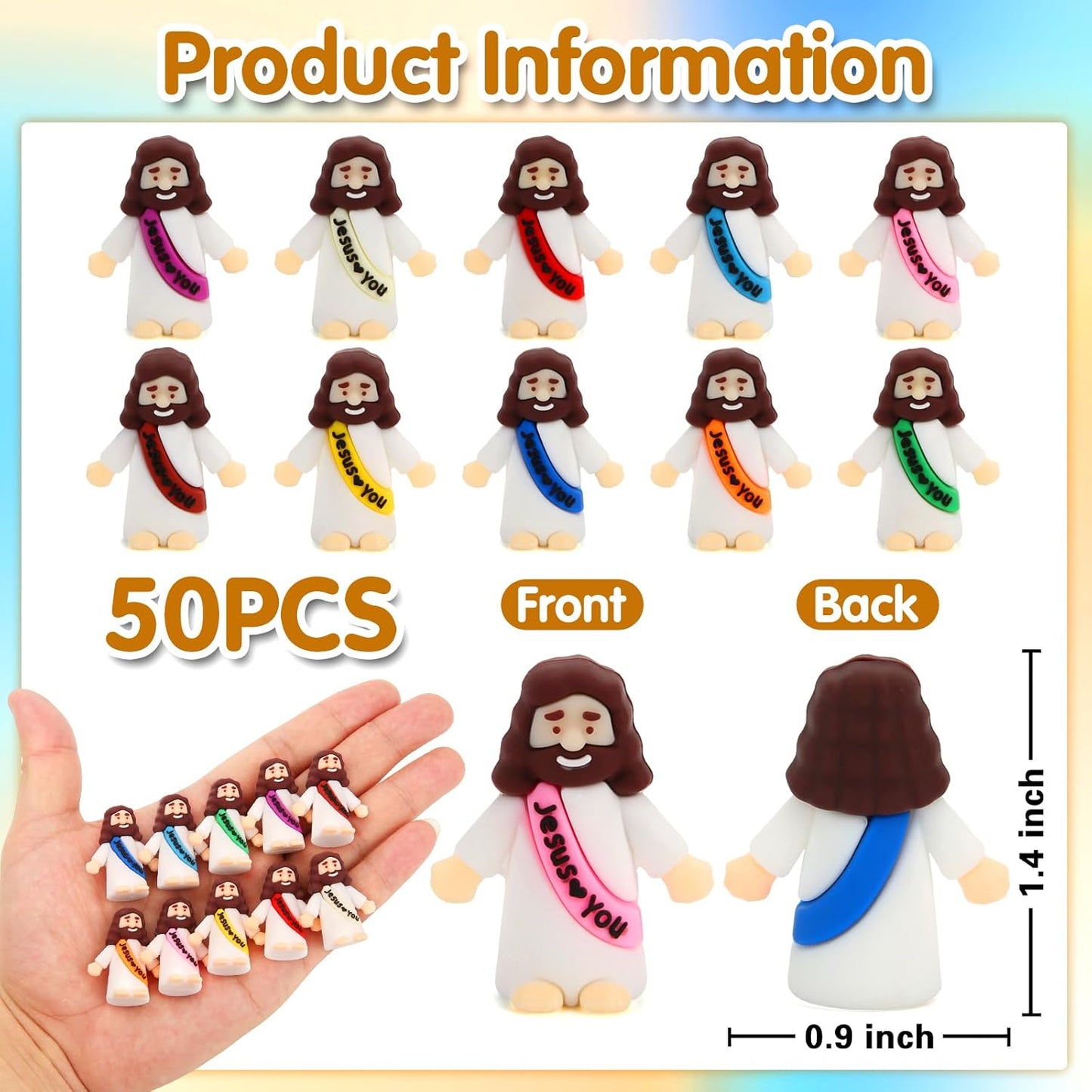 Siwarm Mini Jesus Figurines - 50 Pcs Colorful Jesus Loves You Figures for Easter Egg Fillers | Religious Gifts
