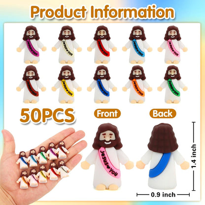 Siwarm Mini Jesus Figurines - 50 Pcs Colorful Jesus Loves You Figures for Easter Egg Fillers | Religious Gifts