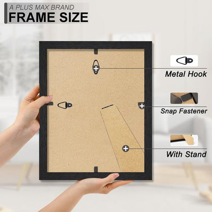 A PLUS MAX 8.5x11 Picture Frame Set of 2, Black Engineered Wood Frame for 8.5 x 11 Inch Picture Poster Photo, Light Weight 8.5 by 11 Frame with Wood-grain for Wall - 2 Pack/Black/8.5"x11"