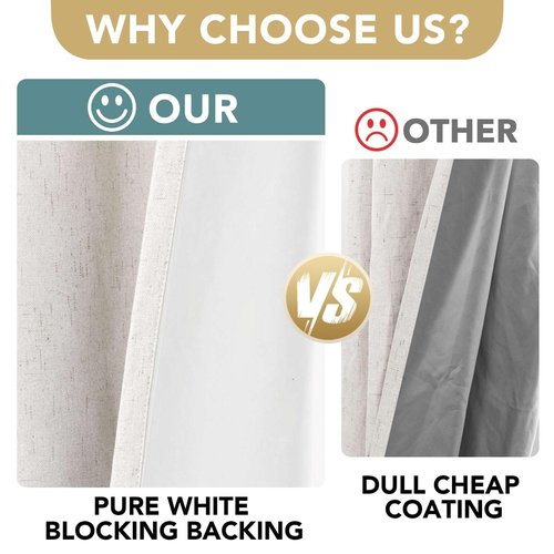 H.VERSAILTEX Linen Blackout Curtains 72 Inches Long 100% Absolutely Blackout Thermal Insulated Textured Linen Look Curtain Draperies Anti-Rust Grommet, Energy Saving with White Liner, 2 Panels, Ivory