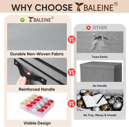 BALEINE Christmas Ornament Storage Box - Premium Container with Dividers for 64 Balls | Black Hard Shell