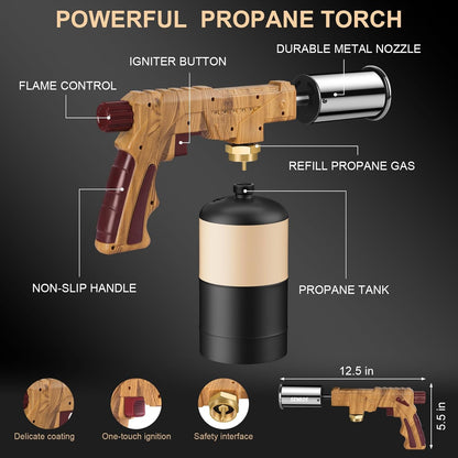Semlos Propane Torch - Powerful Kitchen Torch for Searing Steak & BBQ - Charcoal Lighter & Campfire Starter