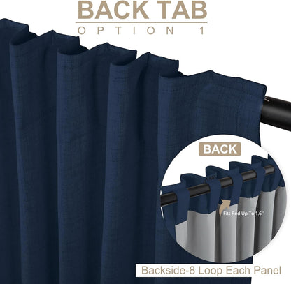 Skiennix 100% Blackout Linen Curtains - Thermal Insulated Drapes, 50" W x 102" L, Midnight Blue - 2 Panels Set