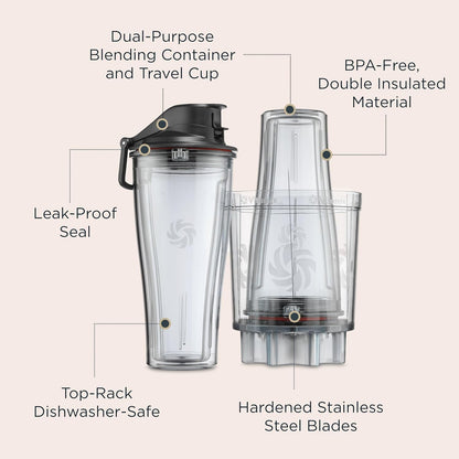 Vitamix Personal Cup Adapter - BPA-Free Blender Cups with Stainless Steel Blades | Includes 2 Lids, 20-Ounce Size