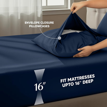 Utopia Bedding Twin Sheet Set - Soft & Breathable 3-Piece Microfiber Bed Sheets | Navy Blue