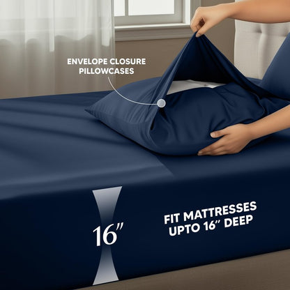 Utopia Bedding Twin Sheet Set – 3 Piece Bed Sheets for Twin Size Bed, Soft and Breathable Microfiber, Includes 1 Fitted Sheet, 1 Flat Sheet and 1 Pillowcase – Oeko Tex (Navy Blue)