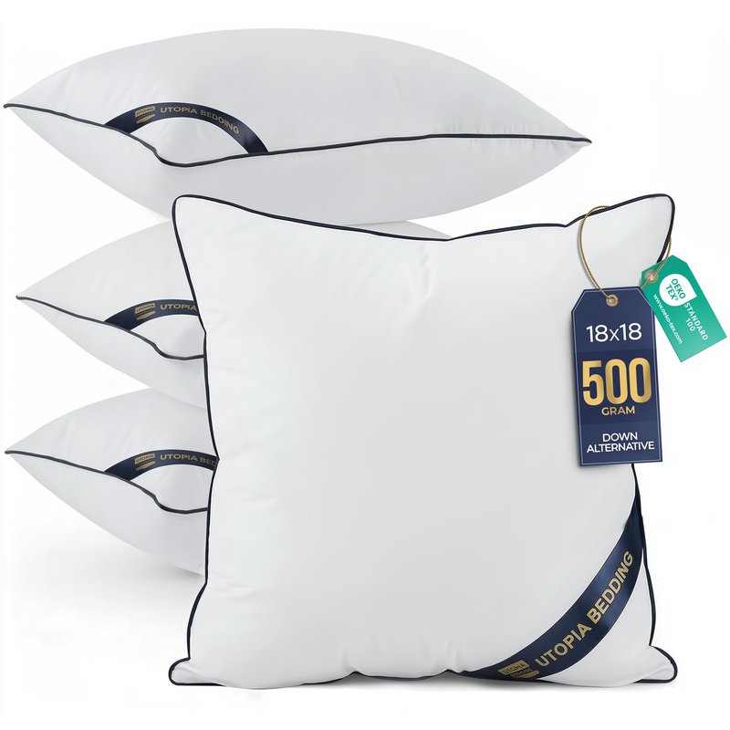Utopia Bedding Throw Pillow Inserts (Pack of 4, White), 18 x 18 Inches Decorative Indoor Pillows for Sofa, Bed, Couch, Cushion Sham Stuffer