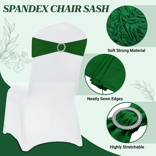 MDS Spandex Chair Sashes - Premium Stretch Covers with Buckle Slider for Weddings & Events | Green, Pack of 50