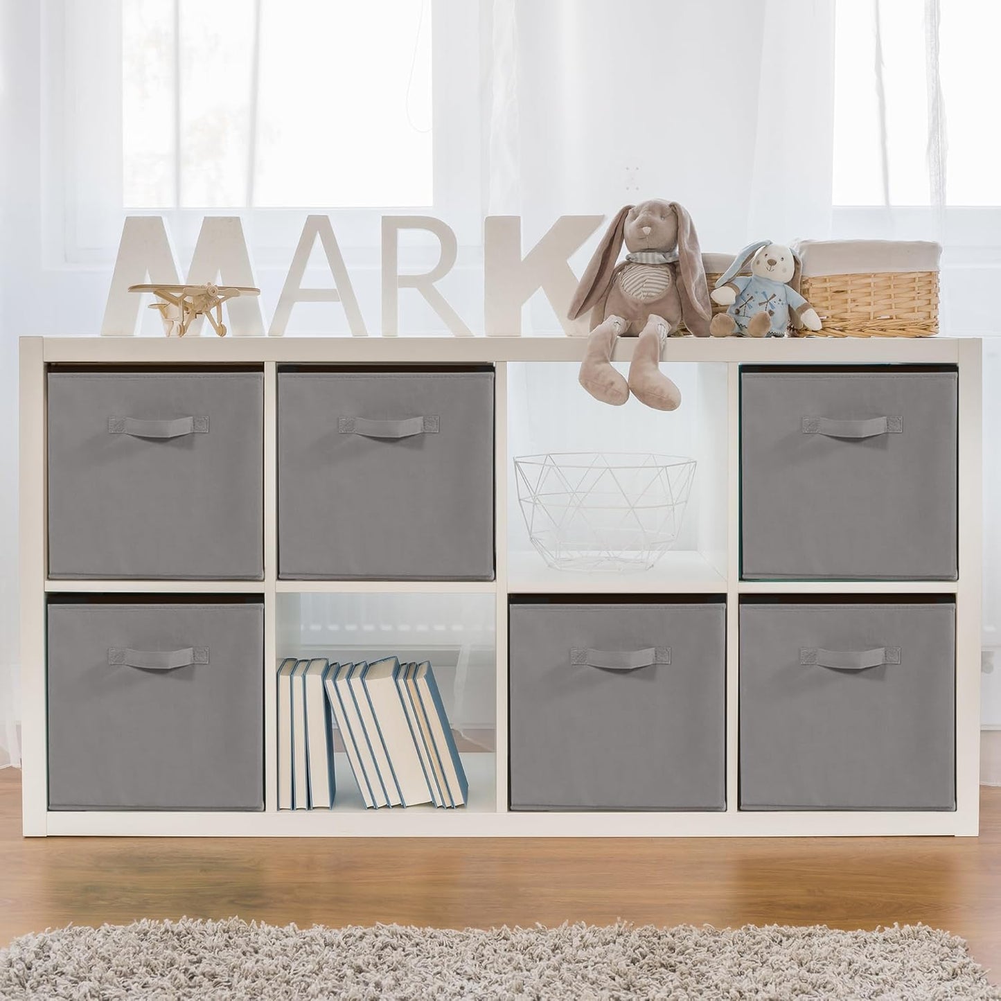Skiennix Storage Bins - Set of 4 Collapsible Fabric Cubes with Handles - Grey Closet Organizers