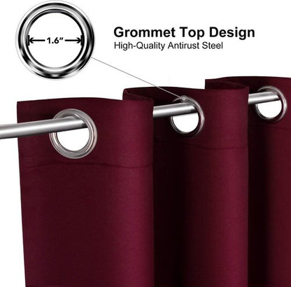 ChrisDowa Grommet Blackout Curtains - Thermal Insulated Room Darkening Panels, Burgundy Red, 52W x 72L