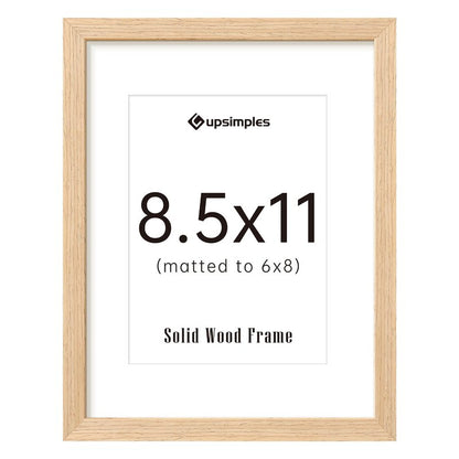 upsimples 8.5 by 11 Picture Frame, Natural Solid Wood Picture Frames, Display 6x8 with Mat or 8.5 x 11 Without, Wall or Tabletop, 1 Pack, Natural