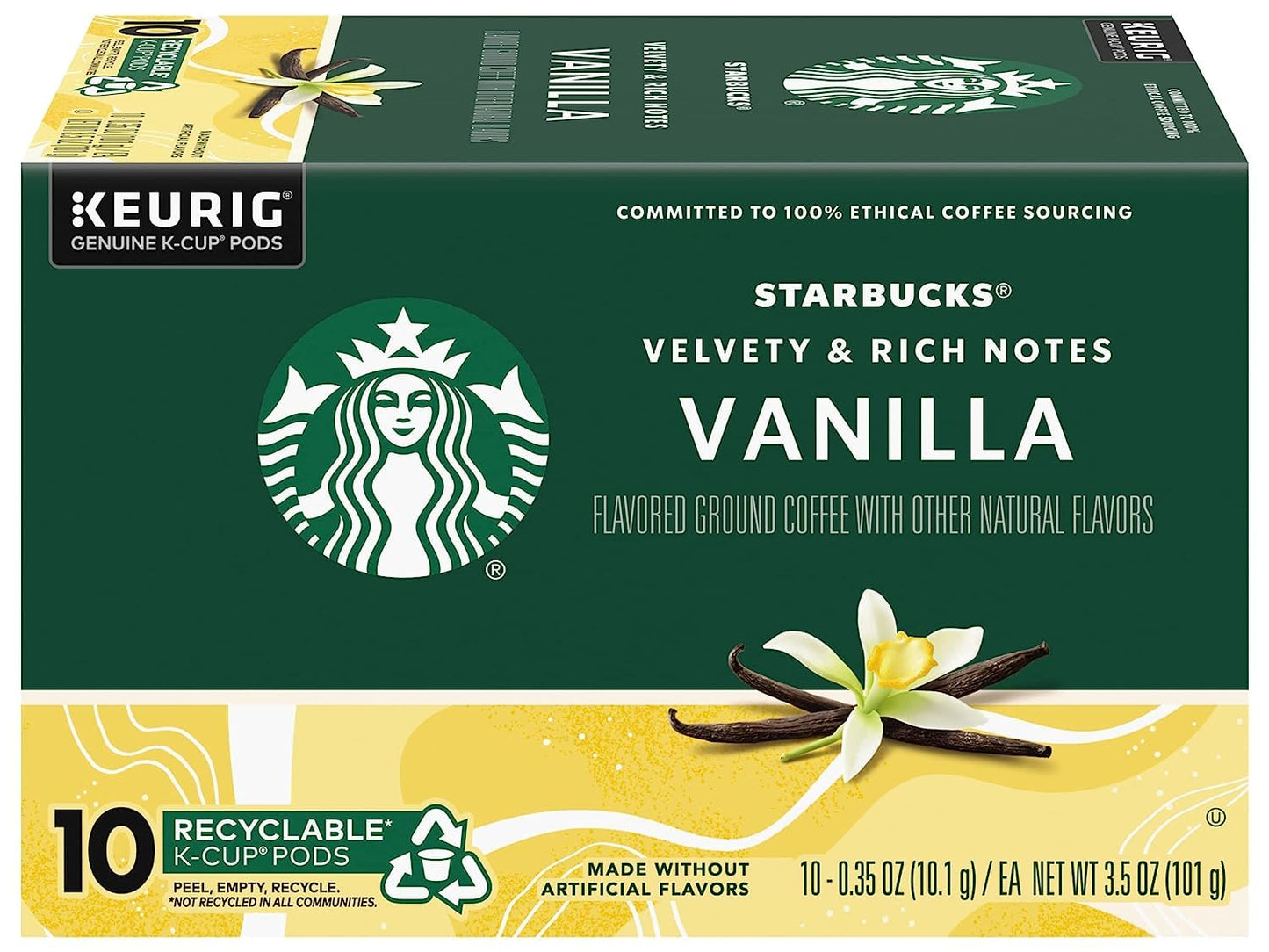 Starbucks Vanilla Flavored Coffee K-Cup Pods - Made Without Artificial Flavors | 10 CT Pods, Pack of 4