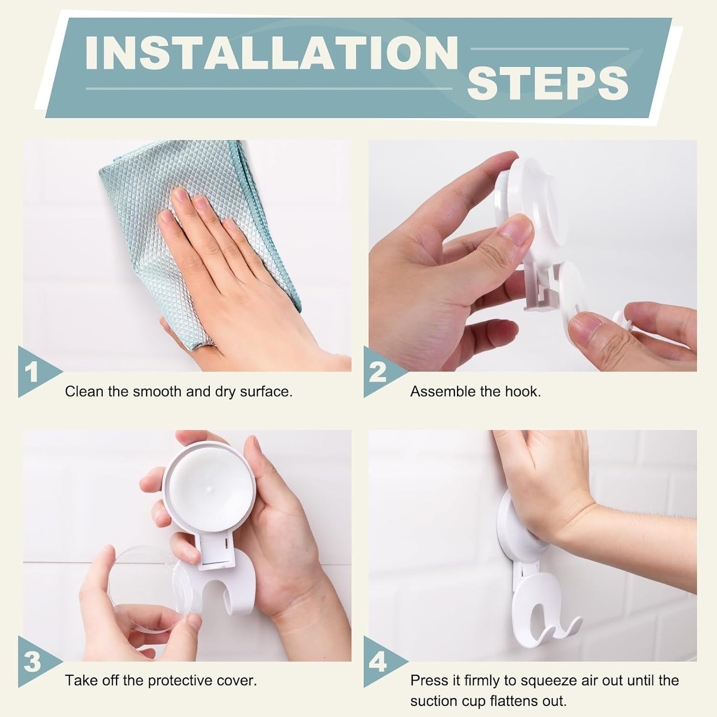 VIS'V Suction Cup Razor Holder - Removable & Reusable Shower Hooks for His and Hers | 2 Pcs, White