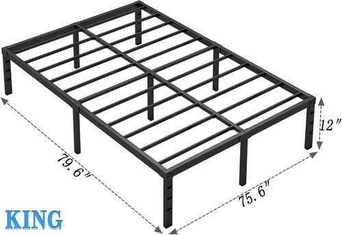 Jetonix King Size Metal Bed Frame - Heavy Duty Sturdy Foundation with Storage Space | Easy Assembly, Black, 12 Inch