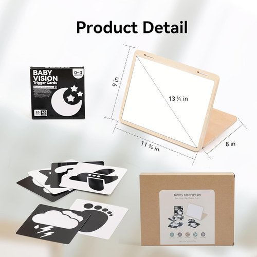 IEATFO Tummy Time Play Set - Adjustable Angle Double-Sided Design with Safe Mirror & High Contrast Cards