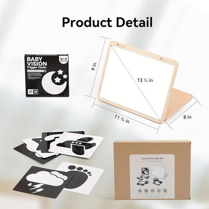 IEATFO Tummy Time Play Set - Adjustable Angle Double-Sided Design with Safe Mirror & High Contrast Cards