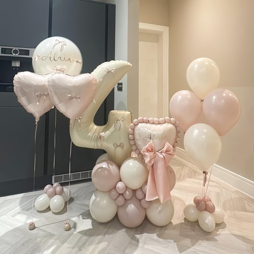 40 Inch Beige Number 1 Balloon for 1st Birthday Decoration, Large Self Inflating Cream Foil Number Balloons 0-9 for Boys Girls, White Sand 1 Helium Balloons for Women Men Party Anniversary Supplies