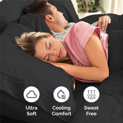 Comfy 4-Piece Sheet Set by [Brand Name] - Breathable Cooling Bed Sheets | Ultra-Soft, Deep Pockets, Oeko-Tex Certified - Black