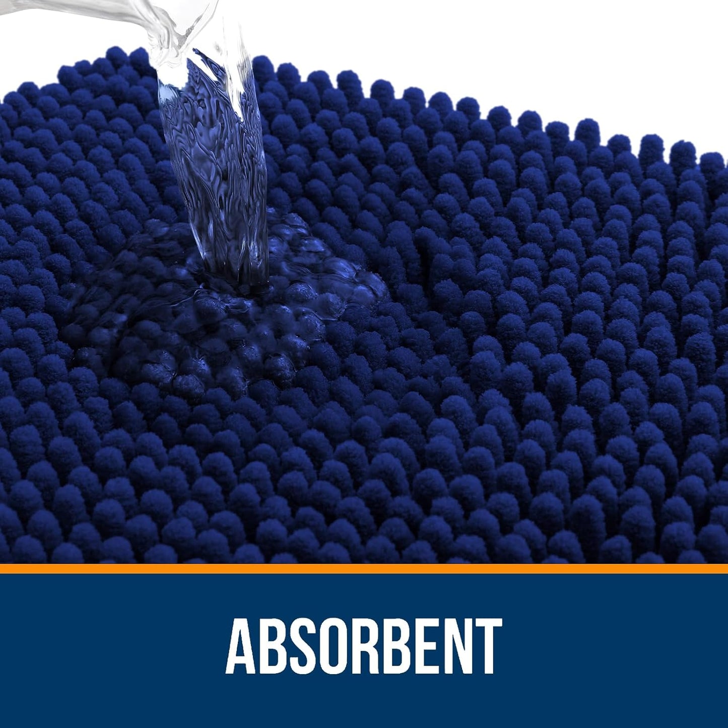 OLANLY Large Bathroom Rugs - Extra Soft Chenille Bath Mats | Quick-Dry, Machine Washable, Navy 47x32