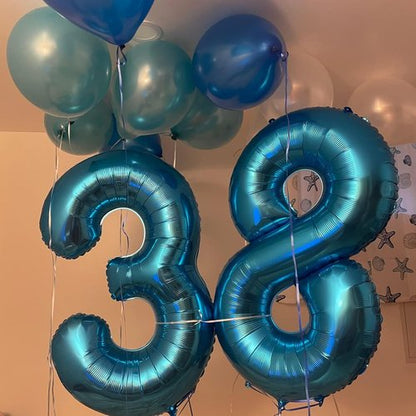 Large 40-Inch Foil Number Balloons Set 0-9 - Self-Inflating Helium Balloons for Birthdays | Blue