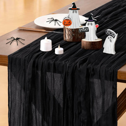 Socomi Black Cheesecloth Table Runner - 10pcs Rustic Gauze for Weddings & Events | 120 Inch 10FT