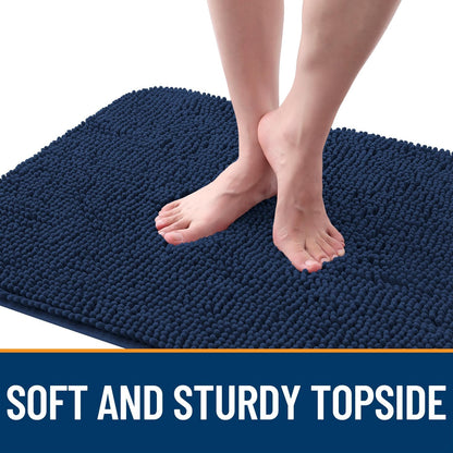 OLANLY Dog Door Mat - Absorbent Non-Slip Chenille Mat for Muddy Paws | 32x20, Dark Blue, Quick Dry