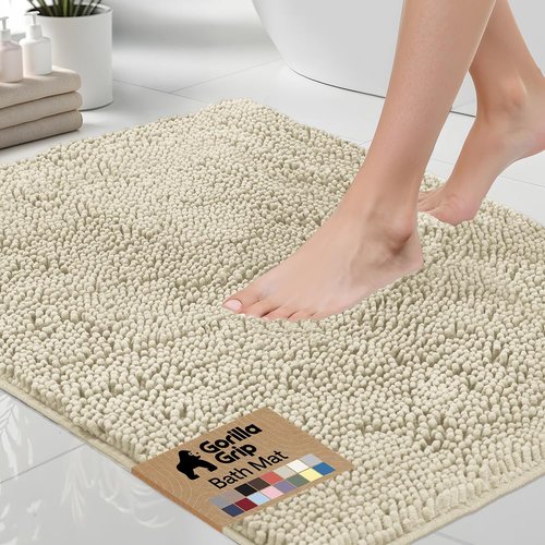 GORILLA GRIP Bath Rug Mat 30x20, Thick Soft Absorbent Chenille, Quick Dry Microfiber Mats, Rubber Backing Washable Shower Floor Rugs, US Designed Bathroom Bathmat Home Decor Accessories, Dusty Cloud