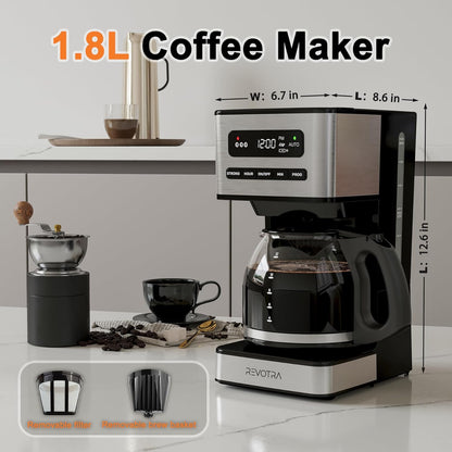 Regine Switzerland 12-Cup Programmable Coffee Maker - Regular & Strong Brew, 24H Timer, Auto Shut-Off