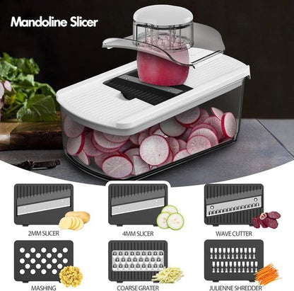Cambom Mandoline Slicer - Versatile Vegetable Slicer with 10 Blades & 2L Container | Ideal for Potatoes, Tomatoes, Cucumbers, Carrots