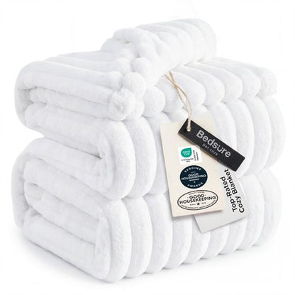 Bedsure GentleSoft King Throw Blanket for Couch - Cozy Soft Blankets for Women, Cute Small Fleece Throws for Girls, Bright White, 108x90 Inches