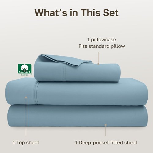 California Design Den Twin XL Bed Sheet Set - 100% Cotton, 400 Thread Count, Silky Smooth Sateen - Sky Blue