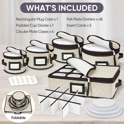 BALEINE Quilted Wine Glass Storage Containers - Sturdy Plate Organizer with Carry Handles | Soft Shell Cream