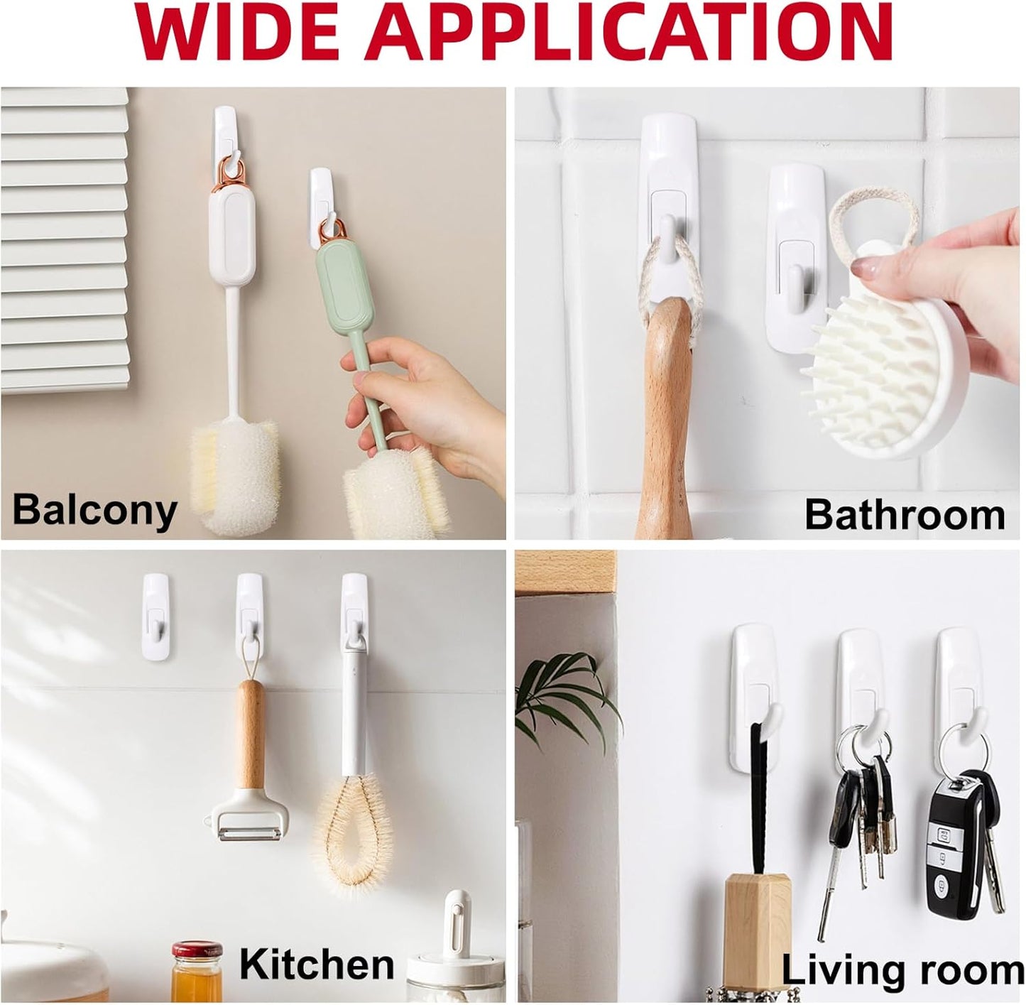 Skiennix Adhesive Wall Hooks - Heavy Duty Variety Pack with 20 Strips | No Damage, Multi-Size Utility Hooks for Outdoor Use