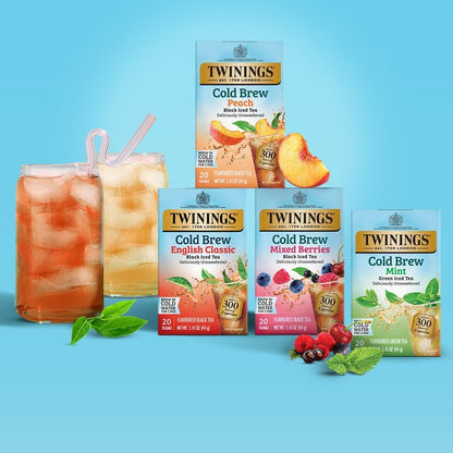Twinings English Classic Cold Brew Iced Tea Bags, 20 Count (Pack of 6), Unsweetened Black Tea, Caffeinated, 120 Teabags
