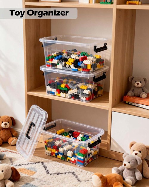 EOENVIVS Plastic Storage Bins - 6 Pack Stackable Organizer with Lids | 7 Quart Clear Boxes for Home & Office
