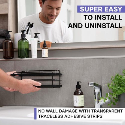 KINCMAX Premium Shower Caddy - 2-Pack Adhesive Organizer | Rustproof Stainless Steel, No Drill, Matte Black