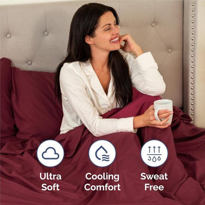 Comfy Twin XL Sheet Set by [Brand Name] - Breathable Cooling Bed Sheets | Hotel Luxury Bedding - Deep Pockets, Soft, Wrinkle-Free - Oeko-Tex Certified, Burgundy