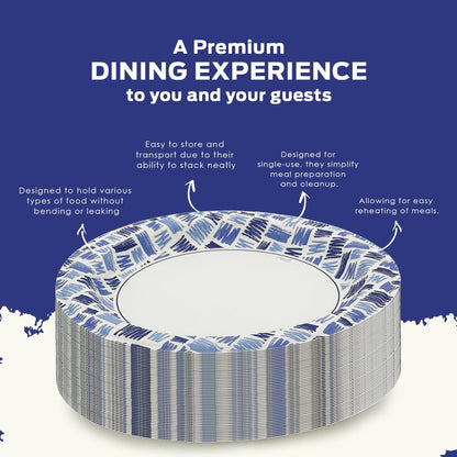PAMI Heavy-Duty Disposable Small Round Paper Dishes | Microwave-Safe, Oil, Water & Cut Resistant (7 Inch Plate 50 Blue)