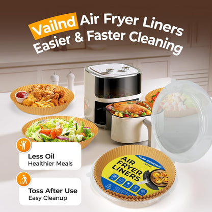 Unbleached Parchment Paper Liners - 250 Pcs 8" Round Disposable Air Fryer Liners | Non-Stick & Leakproof