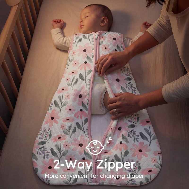Yoofoss Baby Sleep Sack 6-12 Months 1.0 Tog Sleep Sack Organic Cotton Wearable Blanket for Infants 2-Way Zipper Quilted Sleeping Sacks(Medium)