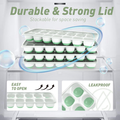 Skiennix Ice Cube Tray - Durable Stackable 28-Cube Design with Removable Lids | Easy-Release Plastic & Silicone