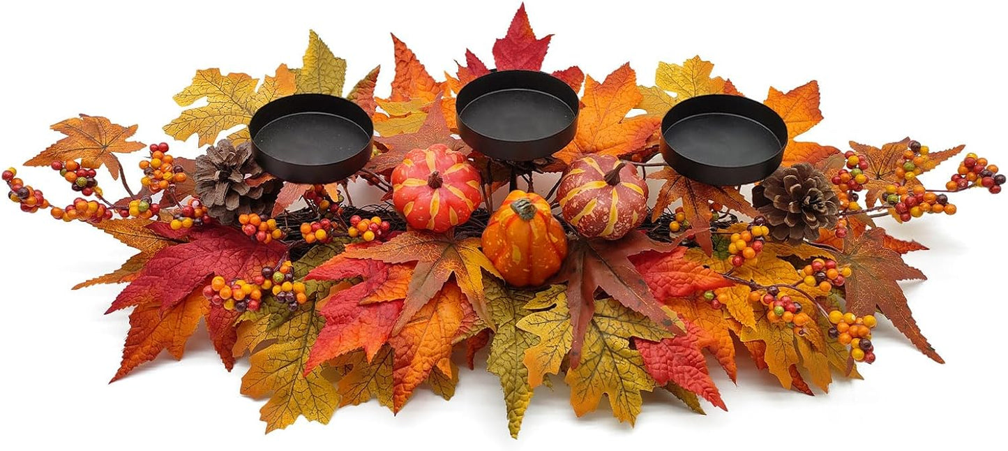Thanksgiving Centerpiece - Artificial Gourd, Pumpkins, Pine Cones & Maple Leaves | Harvest Table Decor