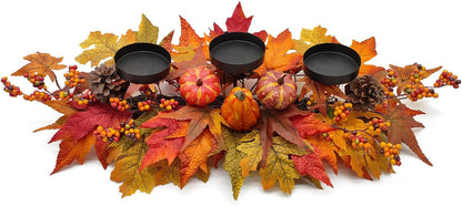 Thanksgiving Centerpiece - Artificial Gourd, Pumpkins, Pine Cones & Maple Leaves | Harvest Table Decor