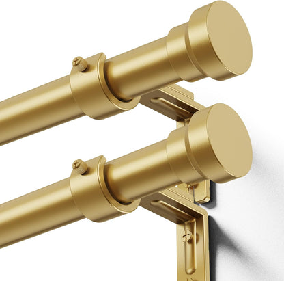YaFex Curtain Rods - Heavy Duty 1 Inch Adjustable Window Treatment Rods | 32-58 Inch, Gold Finish