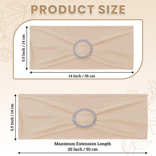 MDS Spandex Chair Sashes - Premium Stretch Covers with Buckle Slider for Weddings & Events | 10-Pack - Champagne Gold