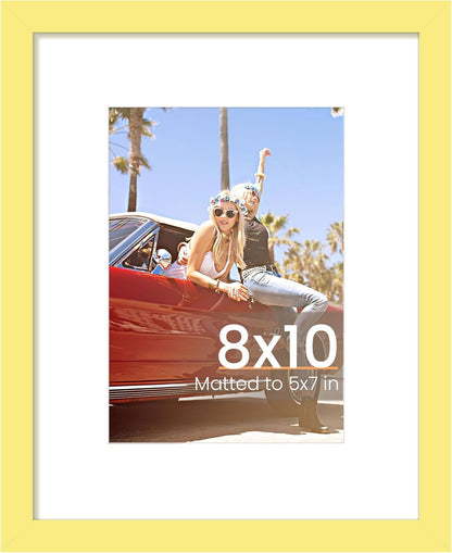 Upsimples 8x10 Picture Frame - Versatile Display for 5x7 Photos with Mat or 8x10 Without | Yellow, 1 Pack